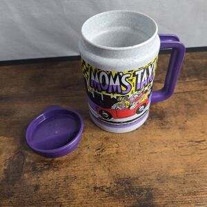 Vibrant Purple and Gray Mom's Taxi Mug with Lid